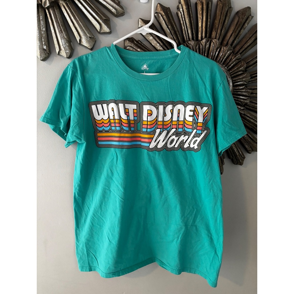 Disney Walt Disney World Retro Graphic Tee Teal Green Cotton Shirt Womens Large